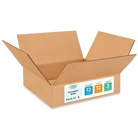 IDL PACKAGING 12L x 12W x 3H Corrugated Boxes for Shipping or Moving, Heavy Duty, 5PK B-12123-5